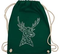 Turnbeutel Rucksack - Kompatibel mit Oktoberfest Tasche - Hirschmotiv I Hirsch I Deer - Unisize - Dunkelgrün - trachtenrucksack bayrische weißer stoffrucksack trachtentaschen bayrisch beutel