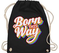 Turnbeutel Rucksack - LGBTQ Kleidung Pride Flag - Born this way Regenbogen - Unisize - Schwarz - lgbtq-tasche lgbt beutel lgbtq+ csd bag tasche lesbian stoffbeutel lqbtq sportbeutel gay turn lgbtqia