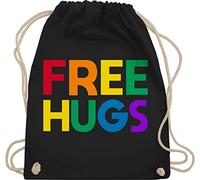 Turnbeutel Rucksack - LGBTQ Kleidung Pride Flag - Free Hugs - Lettering Schriftzug - Unisize - Schwarz - lgbtq-tasche lgbt hug beutel lgbtq+ csd sportbeutel tasche lesbian bag lqbtq stoff gay
