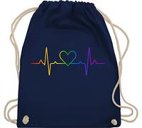 Turnbeutel Rucksack - LGBTQ Kleidung Pride Flag - Herzschlag Regenbogen Pride - Unisize - Navy Blau - gym beutel tasche stoff baumwollbeutel turnsackl taschen stoffbeutel mit kordelzug - WM110
