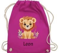 Turnbeutel Rucksack - Löwen - Süßer Löwe Wildtiere König der Tiere Lion - Unisize - Fuchsia - kinderrucksack personalisierter beutel kindergarten löwenmotiv name stoffbeutel jungen