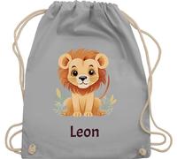 Turnbeutel Rucksack - Löwen - Süßer Löwe Wildtiere König der Tiere Lion - Unisize - Hellgrau - kinderrucksack personalisierter beutel kindergarten löwenmotiv name stoffbeutel jungen