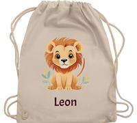 Turnbeutel Rucksack - Löwen - Süßer Löwe Wildtiere König der Tiere Lion - Unisize - Naturweiß - kinderrucksack personalisierter beutel kindergarten löwenmotiv name stoffbeutel jungen