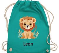 Turnbeutel Rucksack - Löwen - Süßer Löwe Wildtiere König der Tiere Lion - Unisize - Türkis - kinderrucksack personalisierter beutel kindergarten löwenmotiv name stoffbeutel jungen