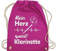 Turnbeutel Rucksack - Musik Instrument Zubehör - Mein Herz spielt Klarinette - Unisize - Fuchsia - geschenke instrumente für musiker noten beutel musikinstrumente clarinet sportbeutel herzschlag