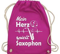 Turnbeutel Rucksack - Musik Instrument Zubehör - Mein Herz spielt Saxophon - Unisize - Fuchsia - instrumente für musiker beutelrucksäcke musikinstrumente beutel stoffturnbeutel sportsack