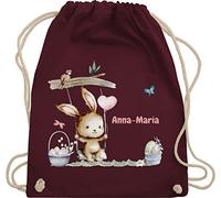 Turnbeutel Rucksack - Ostergeschenke Ostern - Hase Süß Kinder personalisiert I Osterhase - Unisize - Bordeauxrot - stoffbeutel name kindergarten osterhasentasche oster bunny sportbeutel