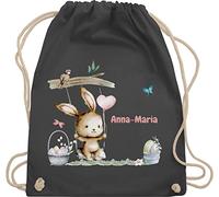 Turnbeutel Rucksack - Ostergeschenke Ostern - Hase Süß Kinder personalisiert I Osterhase - Unisize - Dunkelgrau - stoffbeutel name kindergarten osterhasentasche oster bunny sportbeutel