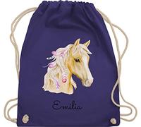 Turnbeutel Rucksack - Pferd Pferde - Pferdekopf - Unisize - Lila - wechselsachen beutel kita reit sachen für mädchen pferden horses sportbeutel stoffsackerl kindergarten pferderucksäcke