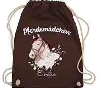 Turnbeutel Rucksack - Pferd Pferde - Pferdemädchen mit Name personalisiert I Geschenk Pferdeliebhaber - Unisize - Braun - mädchen pferderucksäcke pferden reiten beutel pferdefreunde