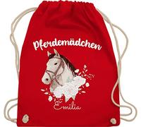 Turnbeutel Rucksack - Pferd Pferde - Pferdemädchen mit Name personalisiert I Geschenk Pferdeliebhaber - Unisize - Rot - mädchen pferderucksäcke pferden reiten beutel pferdefreunde pferderucksack