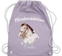 Turnbeutel Rucksack - Pferd Pferde - Pferdemädchen mit Name personalisiert I Geschenk Pferdeliebhaber - Unisize - Pastell Lila - mädchen pferderucksäcke pferden reiten beutel pferdefreunde