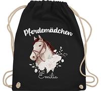 Turnbeutel Rucksack - Pferd Pferde - Pferdemädchen mit Name personalisiert I Geschenk Pferdeliebhaber - Unisize - Schwarz - mädchen pferderucksäcke pferden reiten beutel pferdefreunde