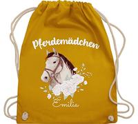 Turnbeutel Rucksack - Pferd Pferde - Pferdemädchen mit Name personalisiert I Geschenk Pferdeliebhaber - Unisize - Senfgelb - mädchen pferderucksäcke pferden reiten beutel pferdefreunde