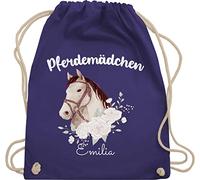 Turnbeutel Rucksack - Pferd Pferde - Pferdemädchen mit Name personalisiert I Geschenk Pferdeliebhaber - Unisize - Lila - mädchen pferderucksäcke pferden reiten beutel pferdefreunde pferderucksack