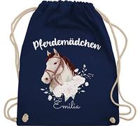 Turnbeutel Rucksack - Pferd Pferde - Pferdemädchen mit Name personalisiert I Geschenk Pferdeliebhaber - Unisize - Navy Blau - mädchen pferderucksäcke pferden reiten beutel pferdefreunde
