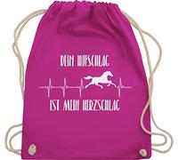 Turnbeutel Rucksack - Pferde - Taschen - Dein Hufschlag ist mein Herzschlag - Unisize - Fuchsia - beutel mit pferden sprüche stalltasche pferd pferdeliebhaber pferdef stoffbeutel reiten zubehör