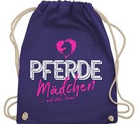 Turnbeutel Rucksack - Pferde - Taschen - Pferdemädchen und stolz drauf - Unisize - Lila - geschenke für reiterinnen sprüche reiten turnsackerl reiter sachen pferd, sportrucksack sportbeutel
