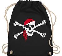 Turnbeutel Rucksack - Piraten & - Totenkopf Pirat mit Kopftuch I Toten Schädel I Skull - Unisize - Schwarz - piratenbeutel totenkopf, pirate beutel piratentasche motiven totenköpfe rucksackbeutel
