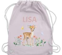 Turnbeutel Rucksack - Reh mit Name personalisiert I Rehkitz I Rehe - Unisize - Pastell Rosa - und kindergartenrucksack tier blumen beutel kinder+stoffbeutel+kindergarten tiere stoffbeutel