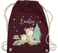 Turnbeutel Rucksack - Reh mit Name personalisiert I Rehlein I Rehkitz I Waldtier - Unisize - Bordeauxrot - kindergarten kindergartenrucksack tier waldtiere beutel tasche für kita tiere