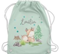 Turnbeutel Rucksack - Reh mit Name personalisiert I Rehlein I Rehkitz I Waldtier - Unisize - Pastell Grün - kindergarten kindergartenrucksack tier waldtiere beutel tasche für kita tiere