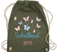 Turnbeutel Rucksack - Schulanfang Einschulung - Butterfly Schulkind - Unisize - Olivgrün - erster schultag sportbeutel schulanfänger schul beutel einschulung-schulkind schulbeutel schulkinder