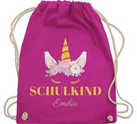 Turnbeutel Rucksack - Schulanfang Einschulung - Einhorn Kopf Blumen - Unisize - Fuchsia - schulkind beutel 2022 schulanfänger schulkind. sportbeutel schulbeutel einschulung-schulkind sporttasche