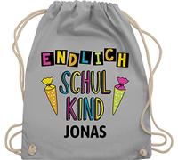 Turnbeutel Rucksack - Schulanfang Einschulung - Endlich Schulkind - Unisize - Hellgrau - schule jungen erster schultag sportbeutel schulanfänger ich bin sporttasche schul beutel