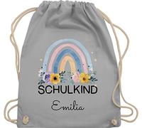 Turnbeutel Rucksack - Schulanfang Einschulung - Regenbogen Schulkind - Unisize - Hellgrau - name erster schultag sportbeutel schulanfänger 2022 mädchen beutelrucksäcke baumwoll schul beutel