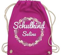 Turnbeutel Rucksack - Schulanfang Einschulung - Schulkind Blumenkranz mit Name - Unisize - Fuchsia - erster schultag sportbeutel schulanfänger tasche schul beutel einschulung-schulkind sporttasche