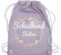 Turnbeutel Rucksack - Schulanfang Einschulung - Schulkind Blumenkranz mit Name - Unisize - Pastell Lila - erster schultag sportbeutel schulanfänger tasche schul beutel einschulung-schulkind