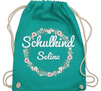 Turnbeutel Rucksack - Schulanfang Einschulung - Schulkind Blumenkranz mit Name - Unisize - Türkis - erster schultag sportbeutel schulanfänger tasche schul beutel einschulung-schulkind sporttasche