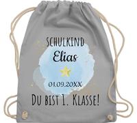 Turnbeutel Rucksack - Schulanfang Einschulung - Schulkind - Du bist erste Klasse - Unisize - Hellgrau - geschenke erster schultag sportbeutel schulanfänger jungen ich bin eingeschult stoffbeutel
