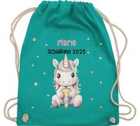 Turnbeutel Rucksack - Schulanfang - Schulkind 2025 Einhorn mit Name | Geschenk Einschulung - Unisize - Türkis - erster schultag sportbeutel schulanfänger sporttasche schul beutel