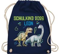 Turnbeutel Rucksack - Schulkind 2026 mit Name und Dinosauriern | Einschulung Geschenk Jungen Schulanfang Dino - Unisize - Navy Blau - 1. klasse dinosaurier erster schultag sportbeutel schulanfänger
