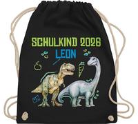 Turnbeutel Rucksack - Schulkind 2026 mit Name und Dinosauriern | Einschulung Geschenk Jungen Schulanfang Dino - Unisize - Schwarz - 1. klasse dinosaurier erster schultag sportbeutel schulanfänger
