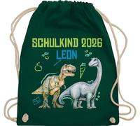 Turnbeutel Rucksack - Schulkind 2026 mit Name und Dinosauriern | Einschulung Geschenk Jungen Schulanfang Dino - Unisize - Dunkelgrün - sporttasche für schulanfänger erster schultag sportbeutel