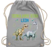Turnbeutel Rucksack - Schulkind 2026 mit Name und Dinosauriern | Einschulung Geschenk Jungen Schulanfang Dino - Unisize - Hellgrau - 1. klasse dinosaurier erster schultag sportbeutel schulanfänger