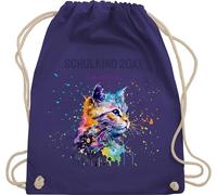 Turnbeutel Rucksack - Schulkind Jahreszahl Katze mit Name personalisiert I Einschulung Geschenk Schulbeginn I Schuleintritt I Schulanfang - Unisize - Lila - erster schultag sportbeutel