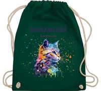 Turnbeutel Rucksack - Schulkind Jahreszahl Katze mit Name personalisiert I Einschulung Geschenk Schulbeginn I Schuleintritt I Schulanfang - Unisize - Dunkelgrün - erster schultag sportbeutel