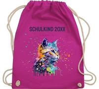 Turnbeutel Rucksack - Schulkind Jahreszahl Katze mit Name personalisiert I Einschulung Geschenk Schulbeginn I Schuleintritt I Schulanfang - Unisize - Fuchsia - erster schultag sportbeutel
