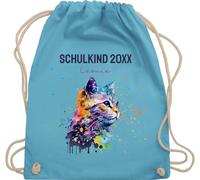 Turnbeutel Rucksack - Schulkind Jahreszahl Katze mit Name personalisiert I Einschulung Geschenk Schulbeginn I Schuleintritt I Schulanfang - Unisize - Hellblau - erster schultag sportbeutel