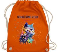 Turnbeutel Rucksack - Schulkind Jahreszahl Katze mit Name personalisiert I Einschulung Geschenk Schulbeginn I Schuleintritt I Schulanfang - Unisize - Orange - erster schultag sportbeutel