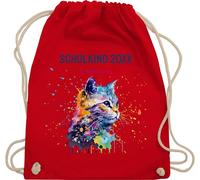 Turnbeutel Rucksack - Schulkind Jahreszahl Katze mit Name personalisiert I Einschulung Geschenk Schulbeginn I Schuleintritt I Schulanfang - Unisize - Rot - erster schultag sportbeutel schulanfänger