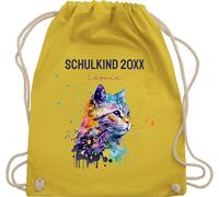 Turnbeutel Rucksack - Schulkind Jahreszahl Katze mit Name personalisiert I Einschulung Geschenk Schulbeginn I Schuleintritt I Schulanfang - Unisize - Gelb - erster schultag sportbeutel