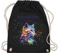 Turnbeutel Rucksack - Schulkind Jahreszahl Katze mit Name personalisiert I Einschulung Geschenk Schulbeginn I Schuleintritt I Schulanfang - Unisize - Schwarz - erster schultag sportbeutel