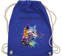 Turnbeutel Rucksack - Schulkind Jahreszahl Katze mit Name personalisiert I Einschulung Geschenk Schulbeginn I Schuleintritt I Schulanfang - Unisize - Royalblau - erster schultag sportbeutel