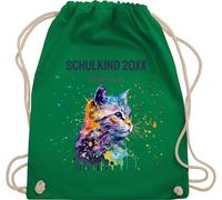 Turnbeutel Rucksack - Schulkind Jahreszahl Katze mit Name personalisiert I Einschulung Geschenk Schulbeginn I Schuleintritt I Schulanfang - Unisize - Grün - erster schultag sportbeutel