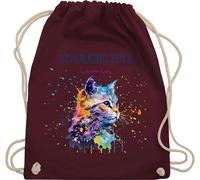 Turnbeutel Rucksack - Schulkind Jahreszahl Katze mit Name personalisiert I Einschulung Geschenk Schulbeginn I Schuleintritt I Schulanfang - Unisize - Bordeauxrot - erster schultag sportbeutel